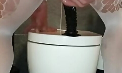 Horny dildo play at the toilet