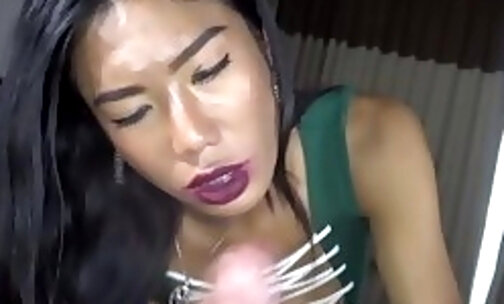 Ladyboy Mos Gives Guy A Handjob And Shows Her Ass