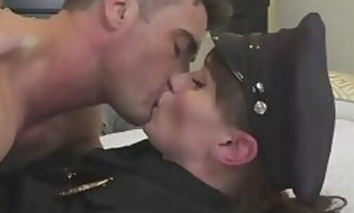 Police TS MILF in police uniform bareback humped by BF