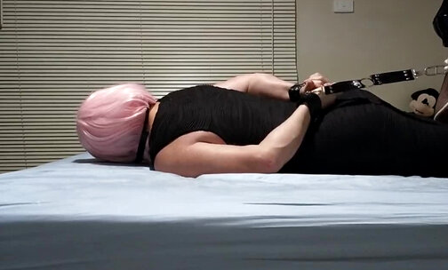 Daisy hogtied in black tight dress pink cosplay pink
