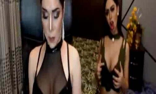 Two Adorable Flirty Tranny Blow and Fuck Live