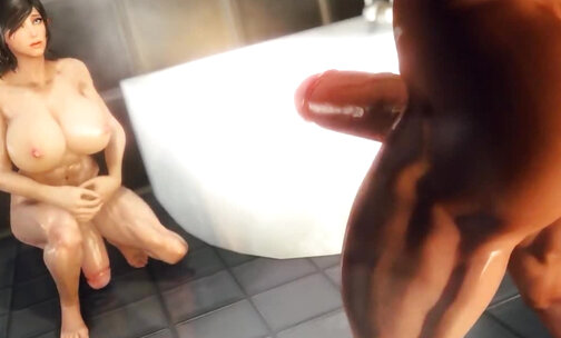 Futanari Prisoner Shower Sex 3D Frottage