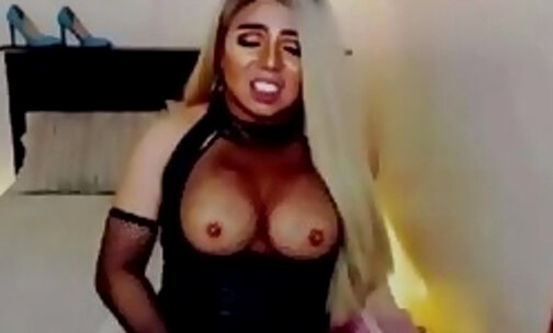 Busty big boobs shemale rubbed her huge cock