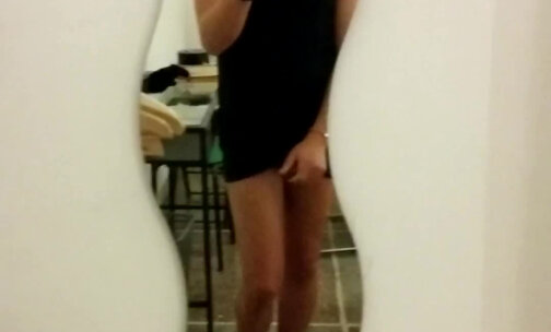 Teen beauty crossdresser in black dress with a big load