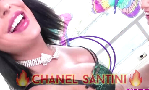 Busty TS Chanel Santini toys and ass fuck slut Ashley Fires
