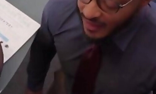 Shemale boss lets her black worker fuck her ass in office