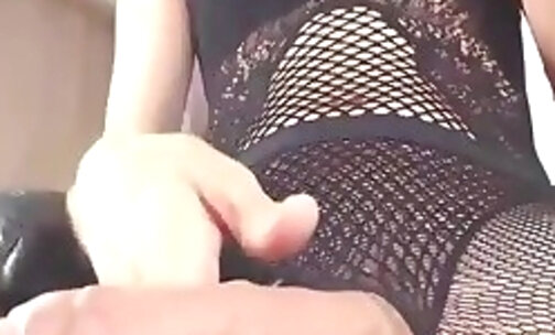huge dick latina shemale in fishnet pantyhose wanks on cam