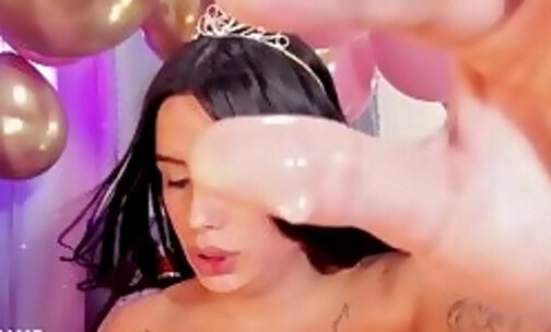 Lovely shemale cums on her birthday