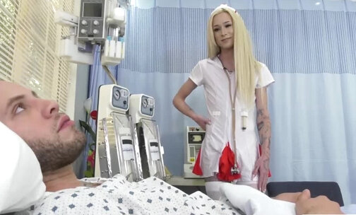 Blonde shemale Nurse Jenna Gargles slurps and fucks patients cock