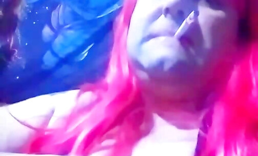 cdChloe smoking and stroking her big cock-pink hair