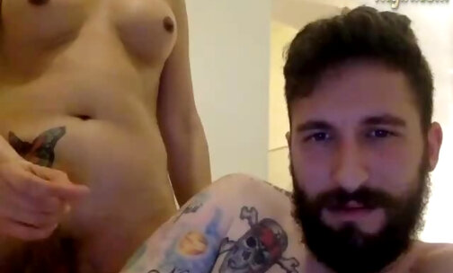 tattooed tranny milf and her boyfriend have fun on webcam