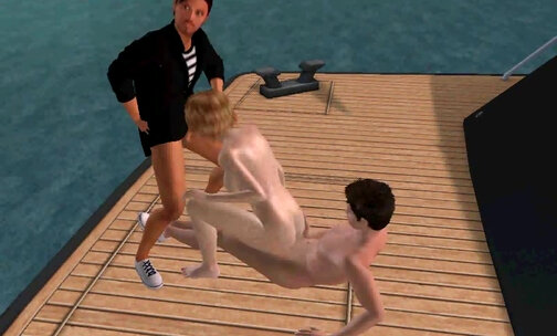 3D cartoon shemale babe double teamed on a boat