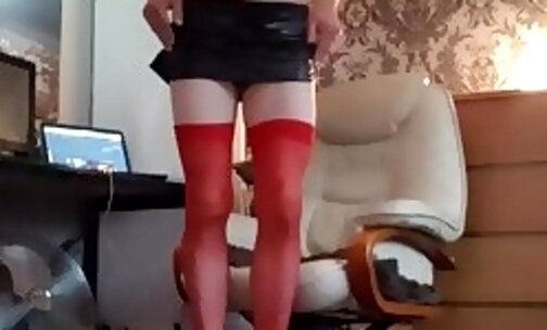 Rachel red stockings & mini skirt dance