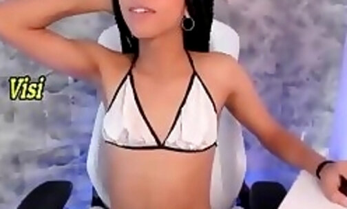 18yo latina teen trans chick strokes her dick on webcam