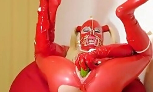 Red latex doll anal masturbation Part