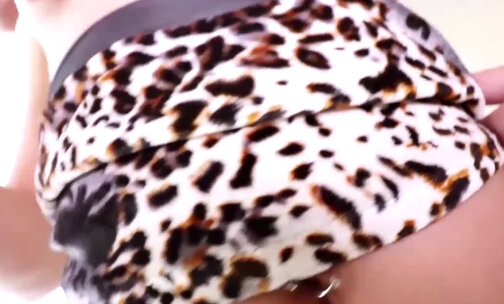 Ladyboy in a leopard mini gets bareback fucked hard