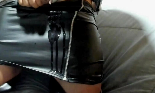 Khalifa cums at 7:18 all over her tight leather skirt