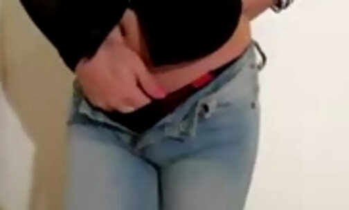 crossdresser cums on her jeans
