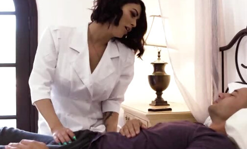 Hot Tgirl Nurse Domino Presley bangs patient Gabriel