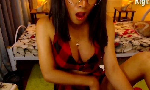 big boobs japanese teen shemale in glasses strokes her cock