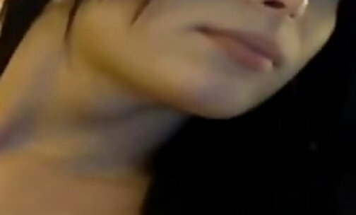 Brunette Tgirl solo on webcam