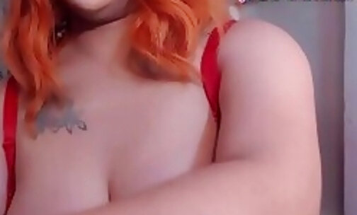 Astounding Fuckeable Redhead Chubby T-Girl at Live Webcam Show Part 4