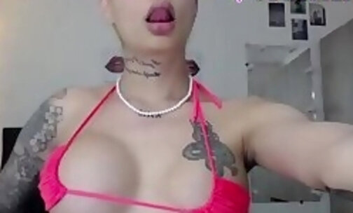 Tattoed Tgirl Bouncing her ass Chiks in a live webcam show Part 5