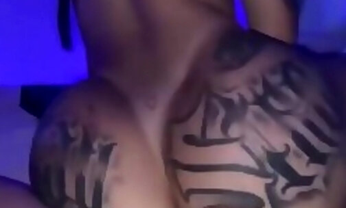 Amazing tatted shemale big ass riding - pov