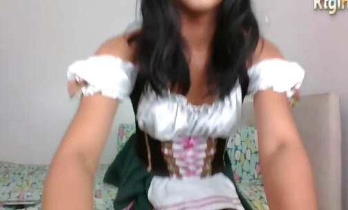 sweet housemaid tranny brunette Latina girl teasing solo webcam