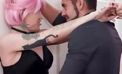 Pink haired TS gets bareback fucked by new boyfriend
