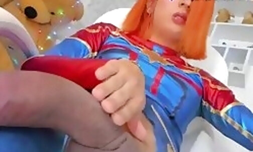 Outstanding Fat and Huge Wang Cosplay SheBoy at Live Webcam Show Part 3