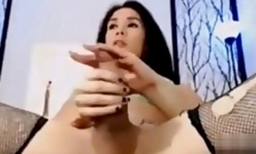 pretty tgirl tramp jacks her huge dick on webcam
