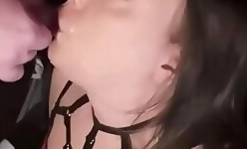 Tranny cocksucker facialized - closeup