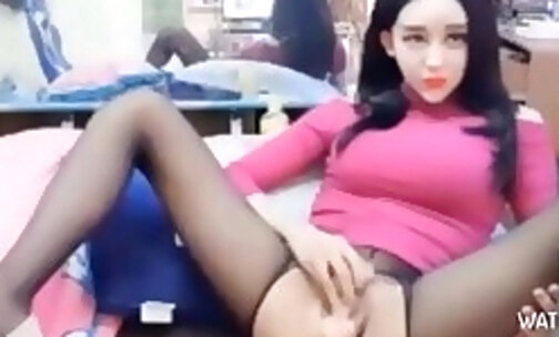 Beautiful tranny asian dressed in sexy lingerie pleasure herself