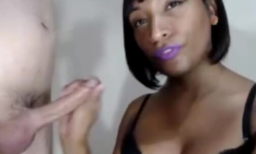 thick ebony shemale jerks and sucks white cock