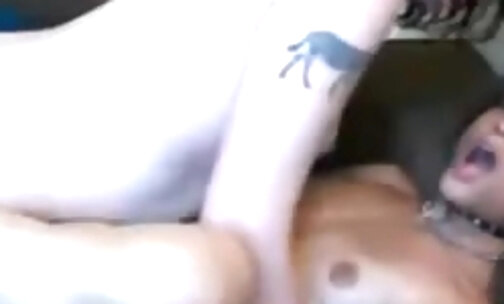 Two hot brunette TS chicks fuck on the webcam
