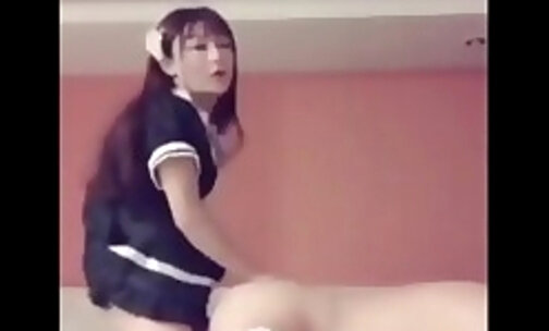 cd tranny maid is very active with rooting a masked que