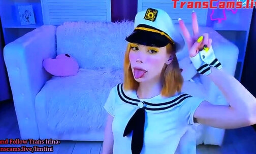 skinny teen trans college girl in Navy shirt loves to dance