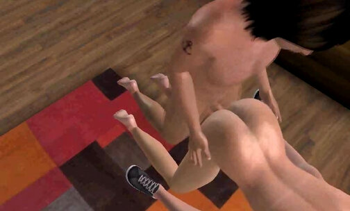3D cartoon tranny babe taking on a pair of hard cocks