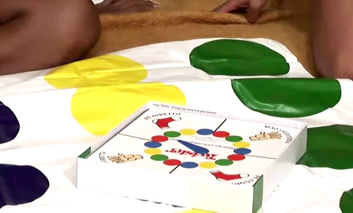 Four TS girlfriends play game of twister and get all naked
