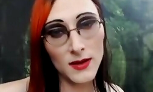 long legs tranny in glasses strokes her big dick on webcam