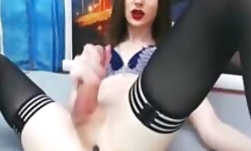 tgirl strokes her big white cock p