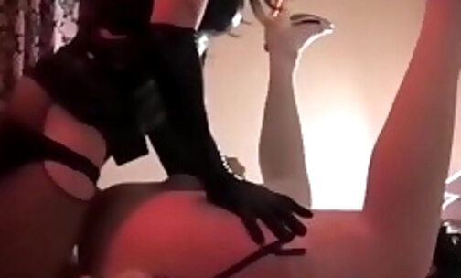Mistress pegging a submissive tranny
