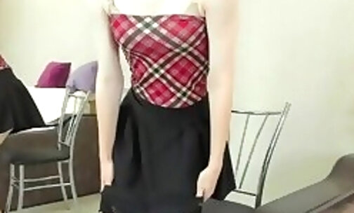 Adorable Brunette in Skirt Showing