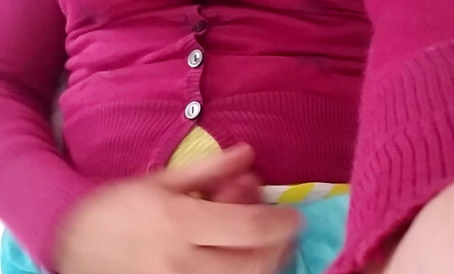 Britney eating cum dildo in a skirt